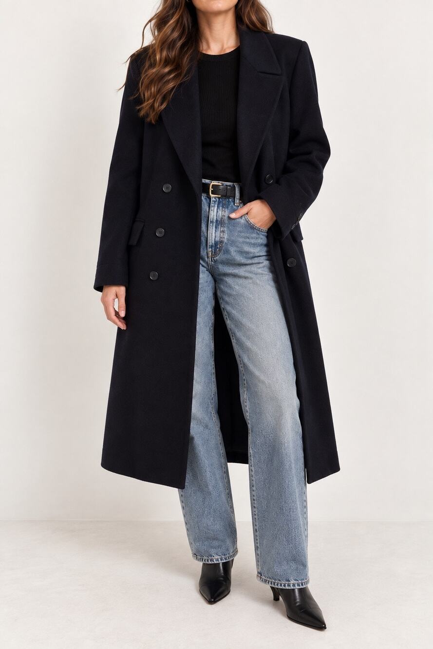 VTG Pierre Cardin Wool Maxi Coat Double Breasted Peak Lapel Oversized Menswear